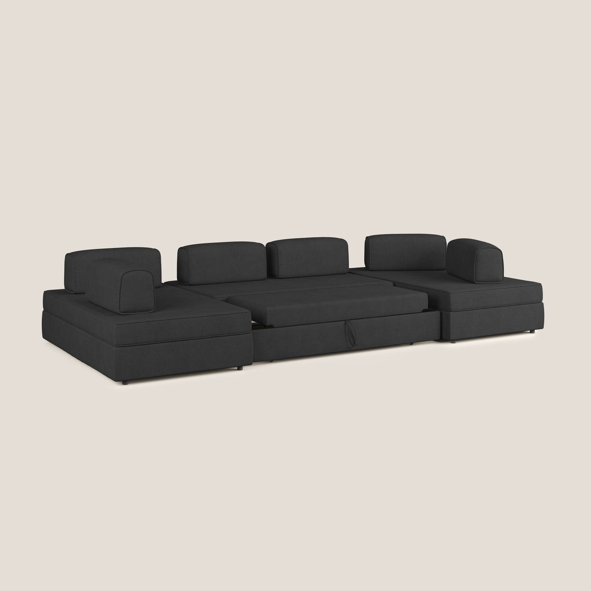 Liberty divano panoramico con pouf estraibile e schienali movibili in tessuto morbido impermeabile T02 nero - divitt.sbs