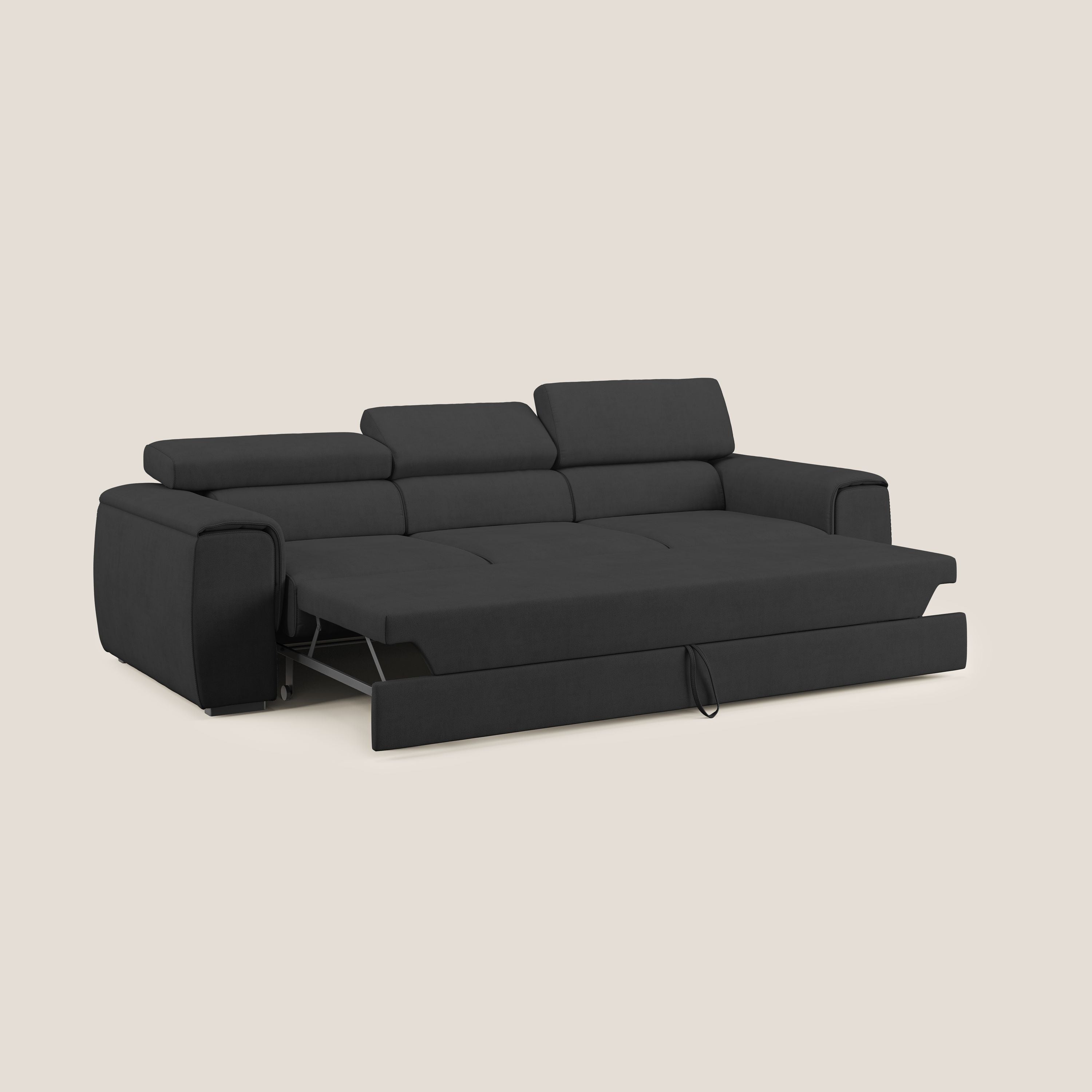 Zeno Divano con pouf estraibile poggiapiedi a 3 sedute in tessuto morbido impermeabile T02 nero - divitt.sbs