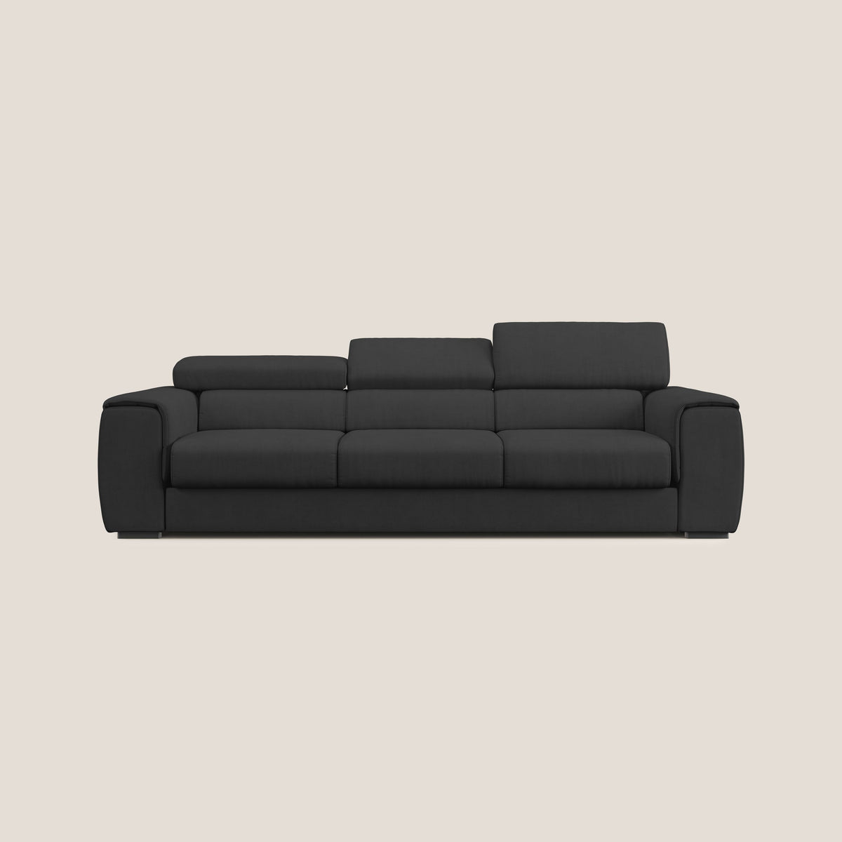 Zeno Divano con pouf estraibile poggiapiedi a 3 sedute in tessuto morbido impermeabile T02 nero - divitt.sbs