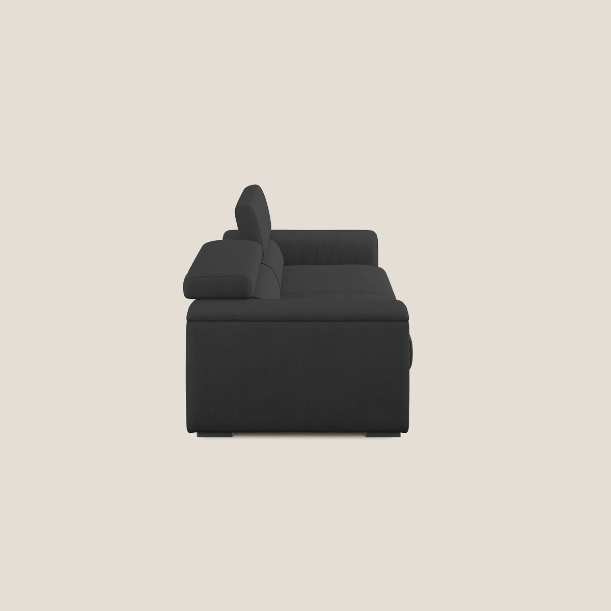 Zeno Divano con pouf estraibile poggiapiedi in tessuto morbido impermeabile T02 nero - divitt.sbs