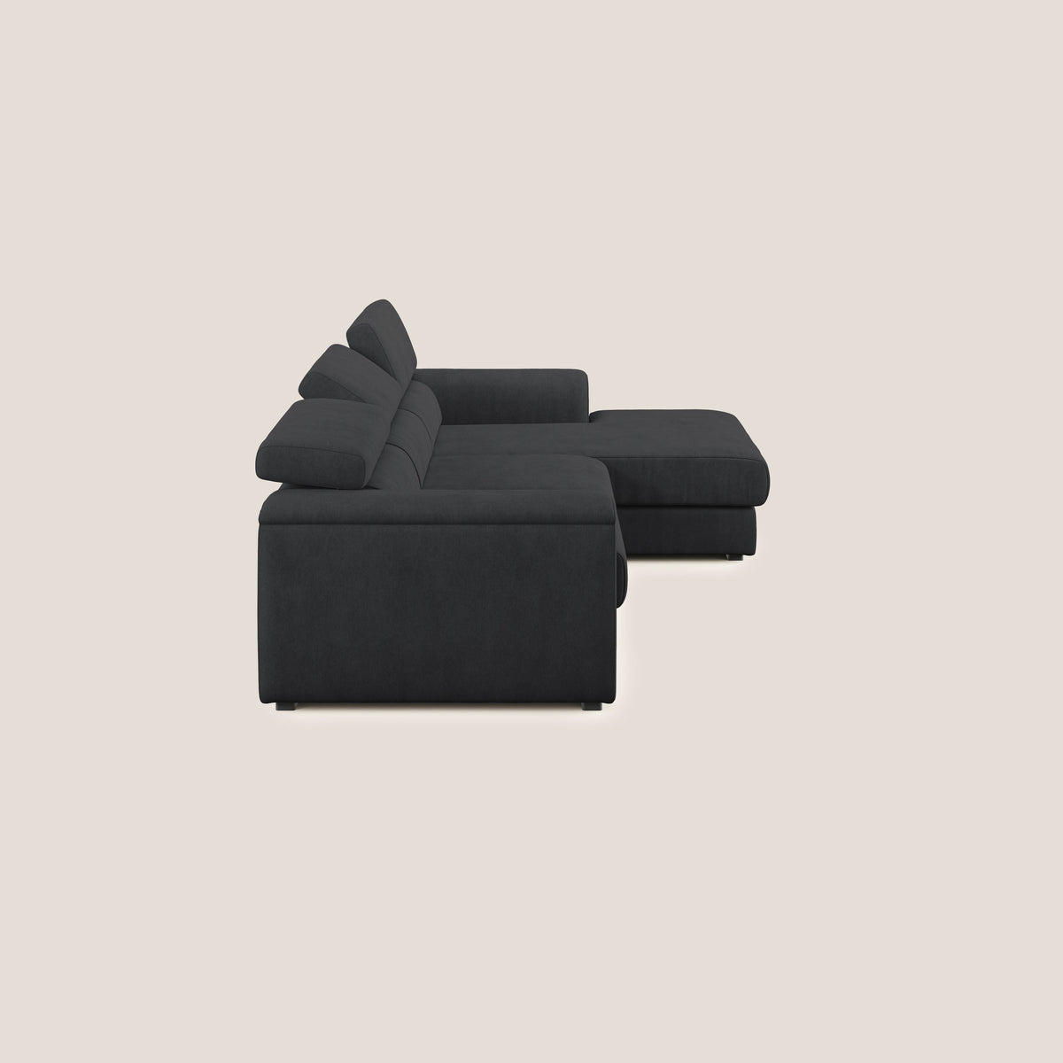 Zeno Divano angolare con pouf estraibile poggiapiedi in tessuto morbido impermeabile T02 nero - divitt.sbs