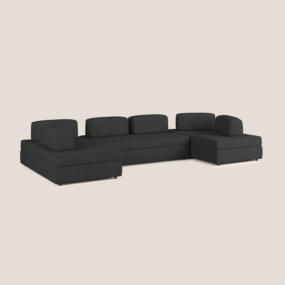 Liberty divano panoramico con pouf estraibile e schienali movibili in tessuto morbido impermeabile T02 nero - divitt.sbs