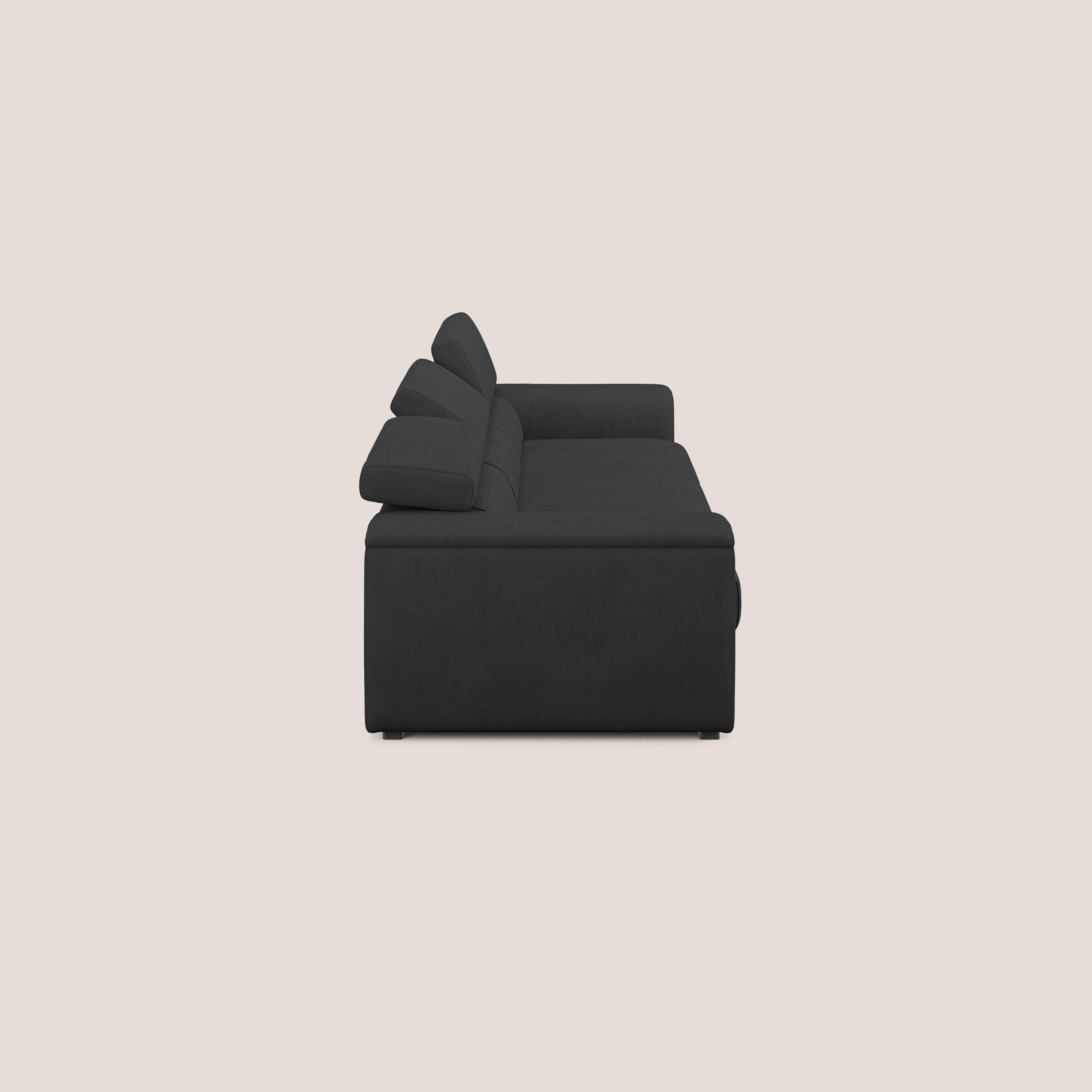 Zeno Divano con pouf estraibile poggiapiedi a 3 sedute in tessuto morbido impermeabile T02 nero - divitt.sbs