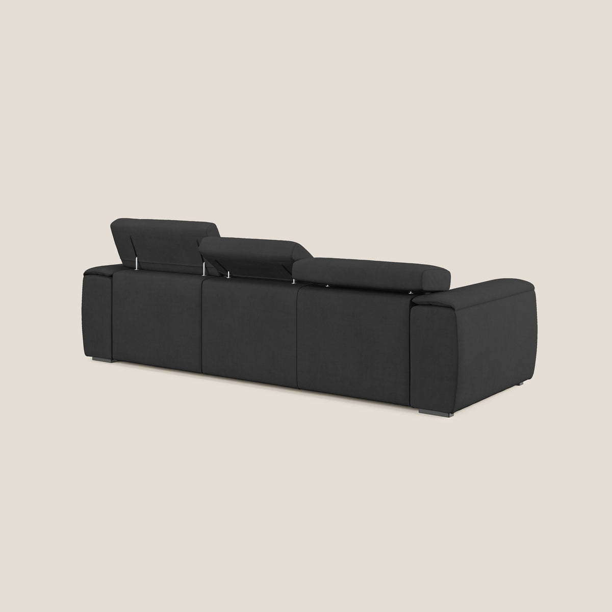 Zeno Divano con pouf estraibile poggiapiedi a 3 sedute in tessuto morbido impermeabile T02 nero - divitt.sbs