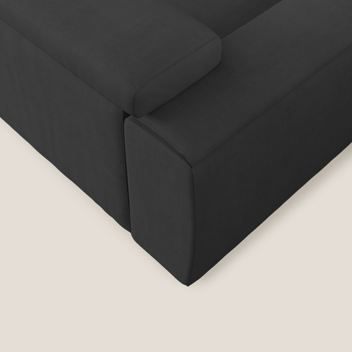 Zeno Divano angolare con pouf estraibile poggiapiedi in tessuto morbido impermeabile T02 nero - divitt.sbs