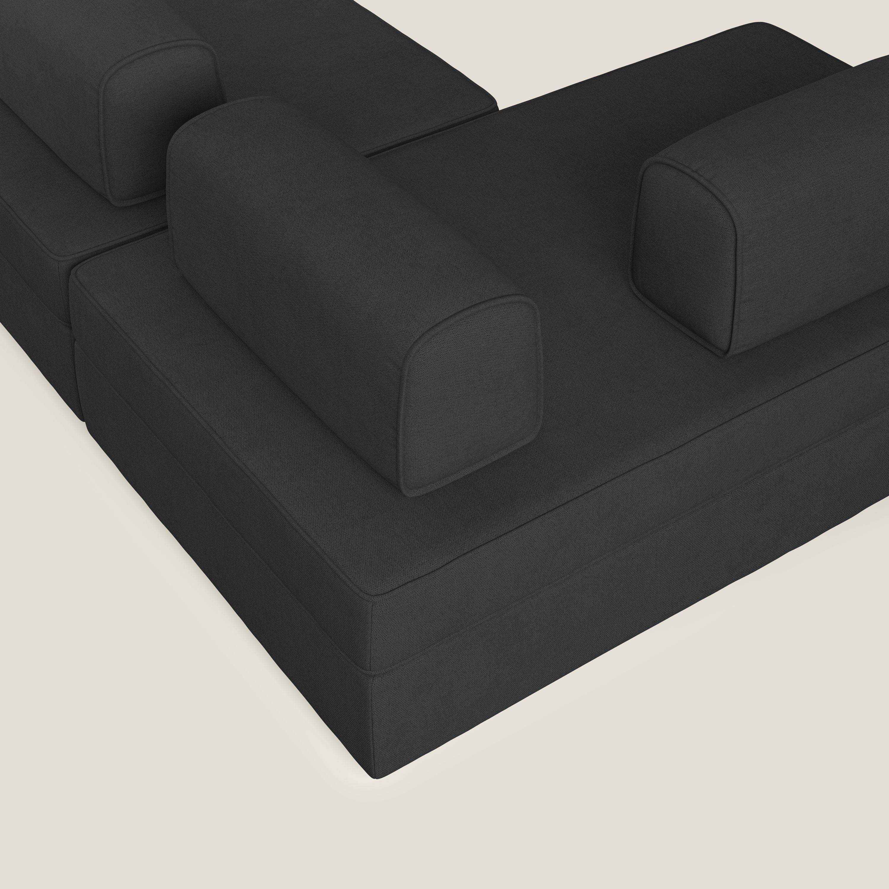Liberty divano panoramico con pouf estraibile e schienali movibili in tessuto morbido impermeabile T02 nero - divitt.sbs