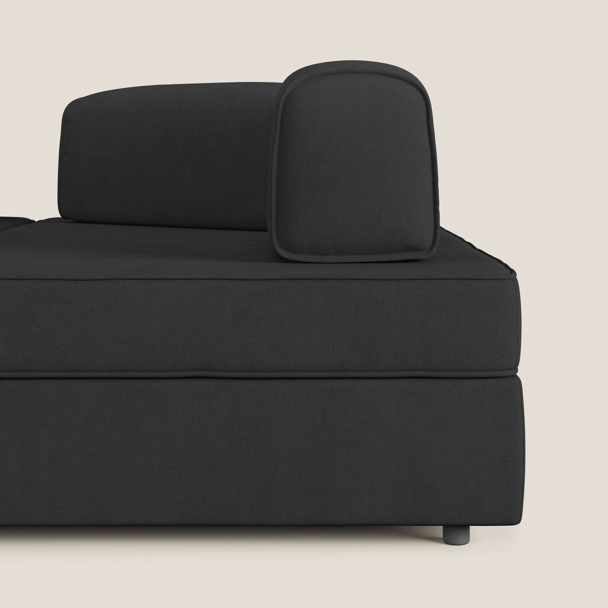 Liberty divano angolare con pouf estraibile e schienali movibili in tessuto morbido impermeabile T02 nero - divitt.sbs