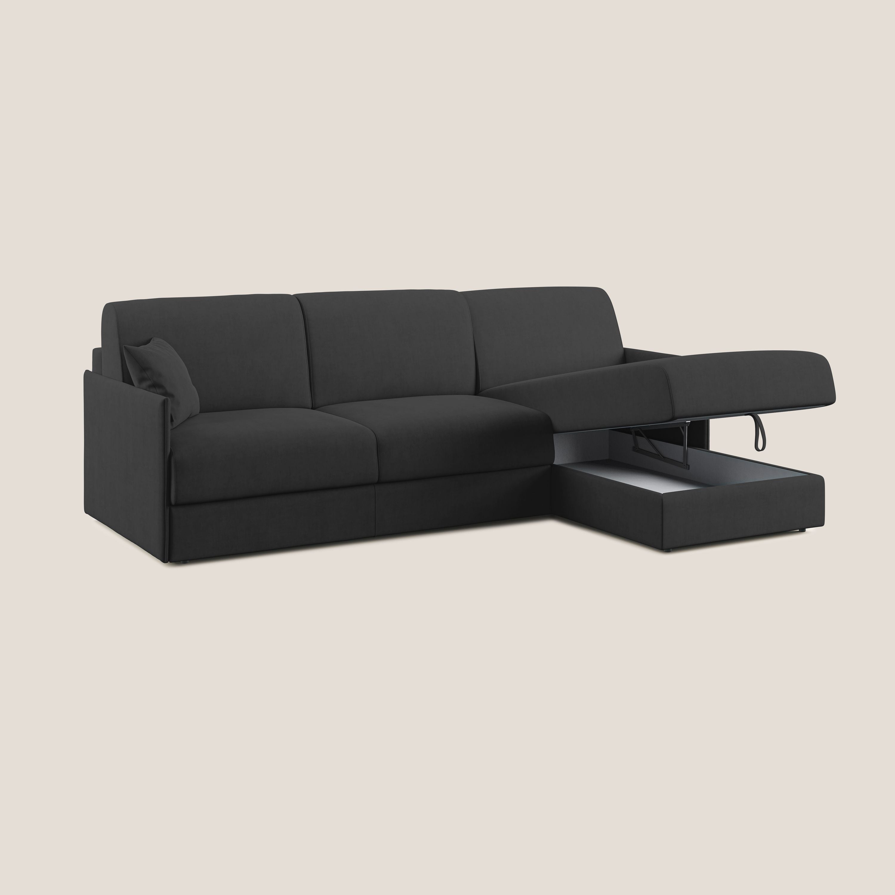 Evans Divano letto angolare con penisola in morbido tessuto impermeabile T02 nero - divitt.sbs