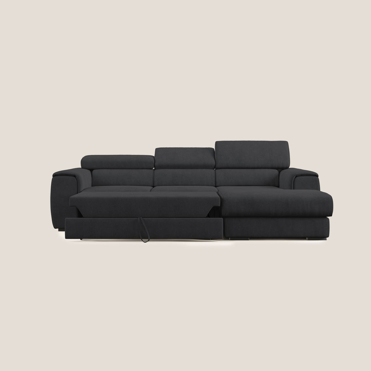 Zeno Divano angolare con pouf estraibile poggiapiedi in tessuto morbido impermeabile T02 nero - divitt.sbs