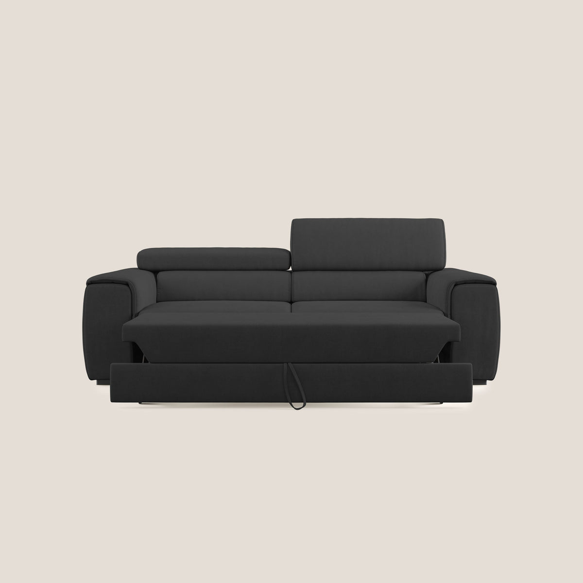 Zeno Divano con pouf estraibile poggiapiedi in tessuto morbido impermeabile T02 nero - divitt.sbs