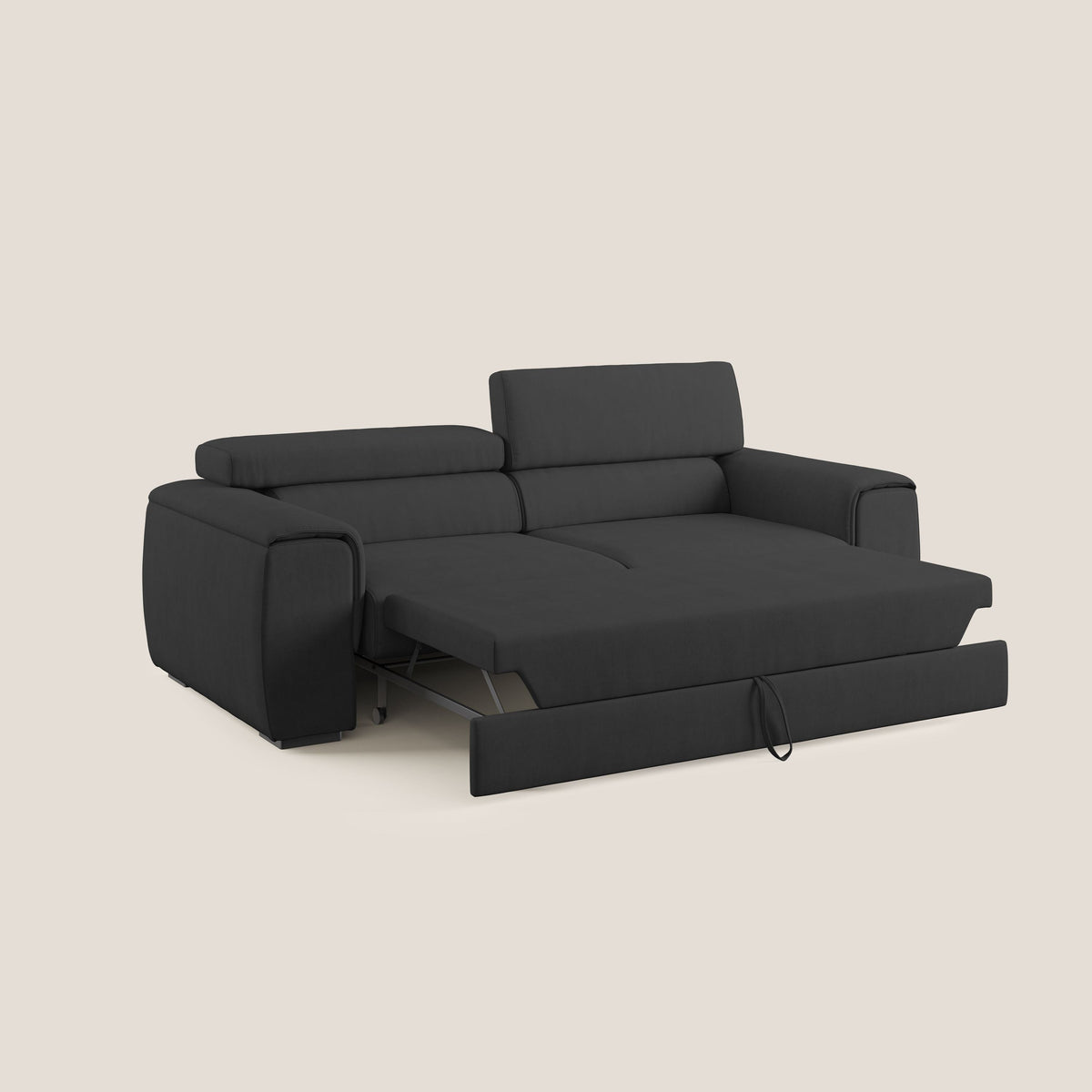Zeno Divano con pouf estraibile poggiapiedi in tessuto morbido impermeabile T02 nero - divitt.sbs
