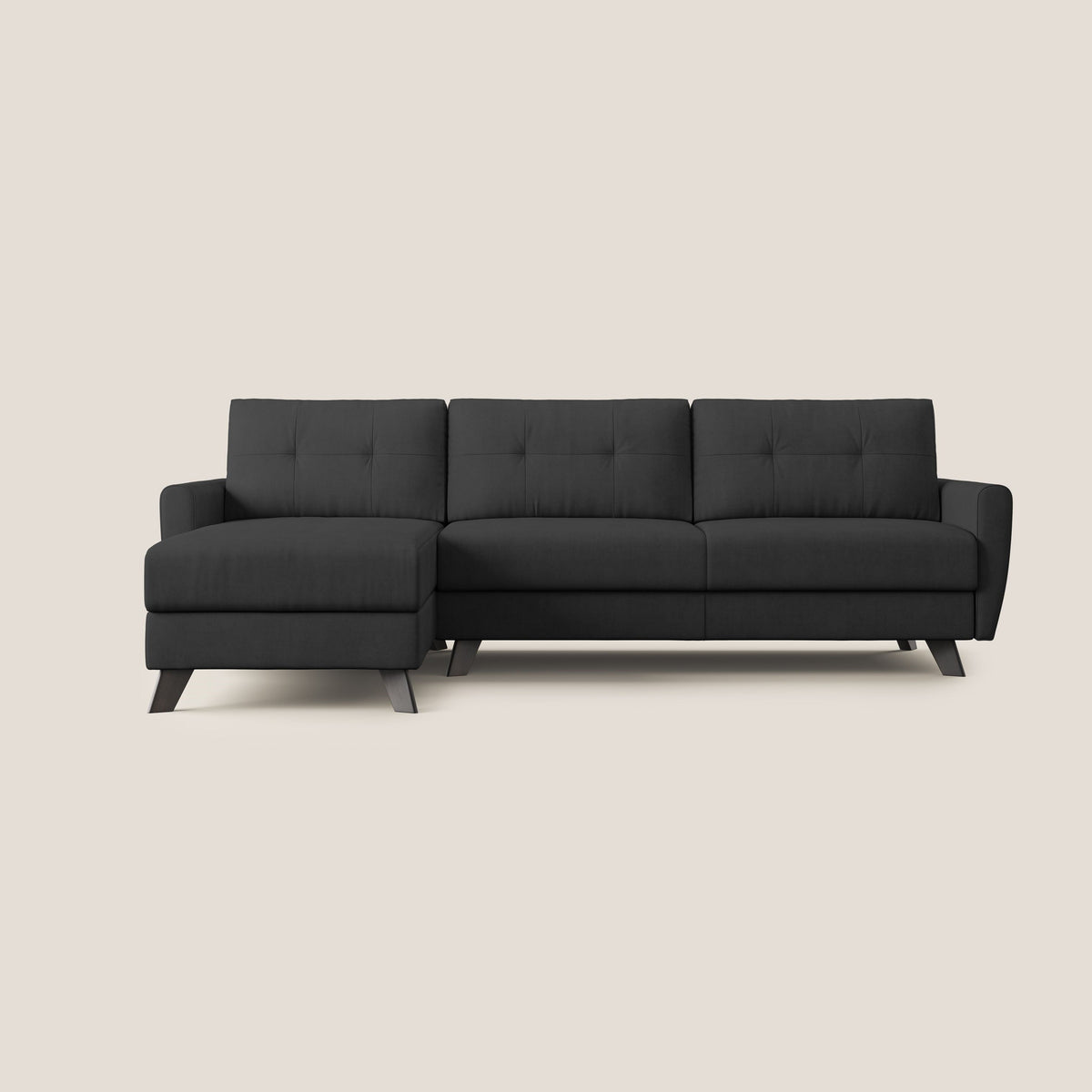 Callisto Divano letto angolare con penisola in tessuto morbido impermeabile T02 nero - divitt.sbs