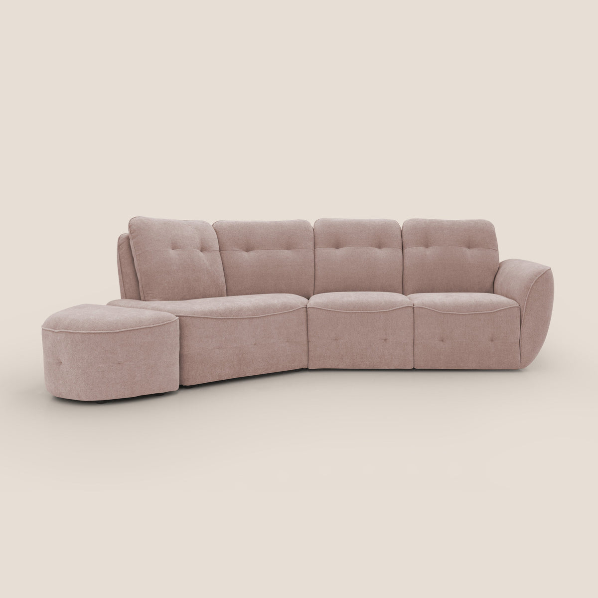 Cerbero divano angolare con pouf mobile in morbido bouclé impermeabile T07 rosa - divitt.sbs