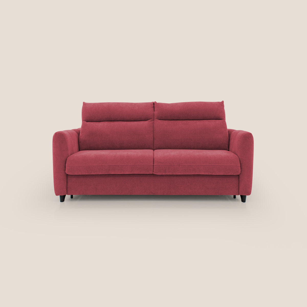 Peonia divano letto scandinavo con materasso H18 cm e morbido e alto schienale in tessuto Bouclé impermeabile T07 rosso - divitt.sbs