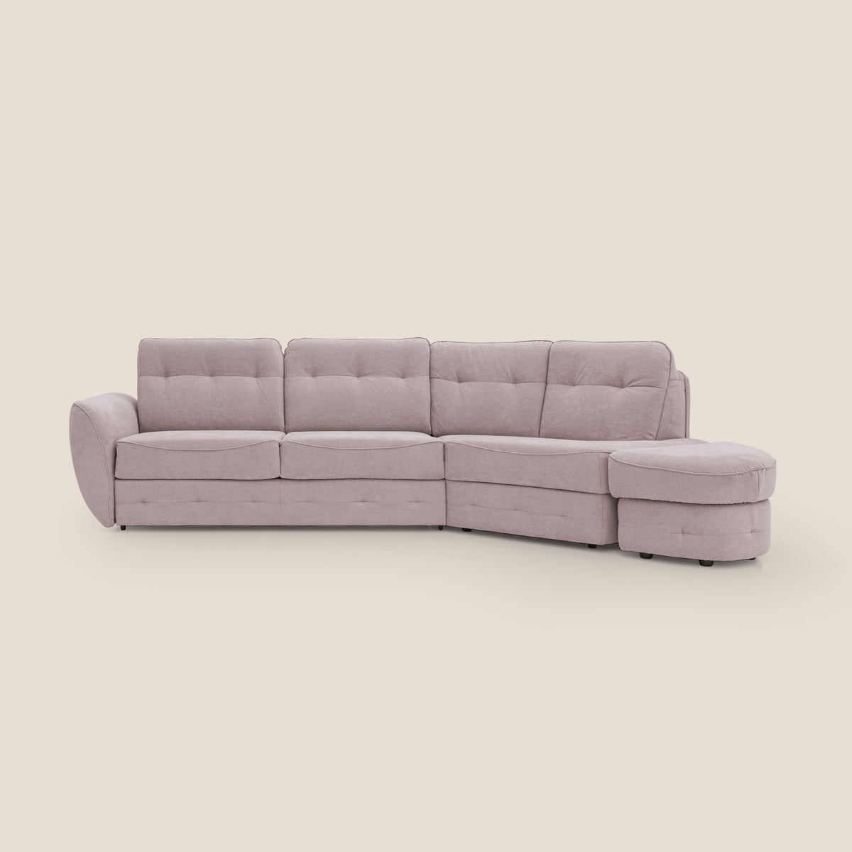 Zeus divano letto angolare con materasso H18 cm pouf mobile in tessuto impermeabile T02 rosa - divitt.sbs