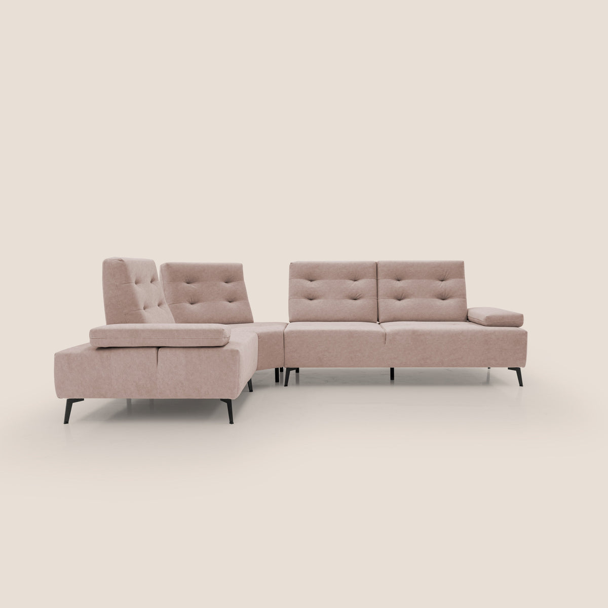 Lugano Divano angolare con schienali traslanti in microfibra effetto velluto T09 rosa - divitt.sbs