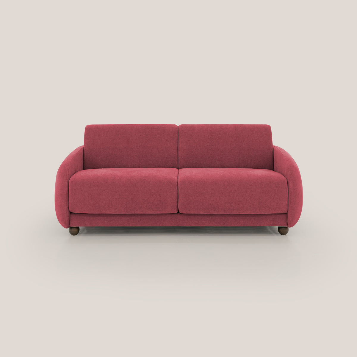 Giglio divano letto scandinavo japandi con materasso H18 cm in tessuto Bouclé impermeabile T07 rosso - divitt.sbs