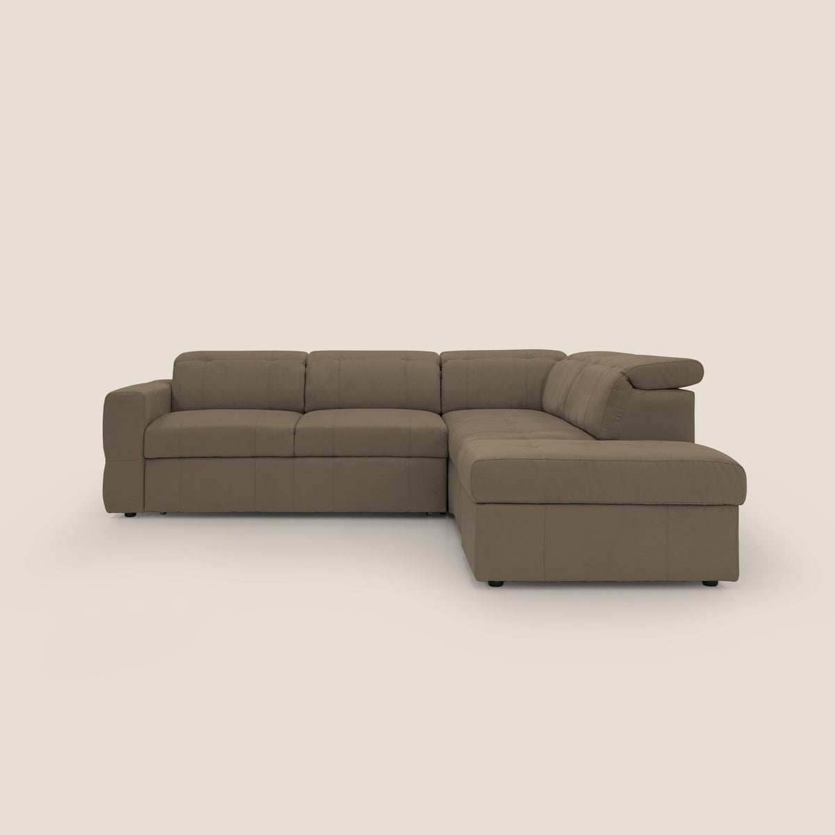 Kronos Divano angolare con poggiapiedi estraibile e pouf contenitore mobile in microfibra impermeabile T11 marrone - divitt.sbs