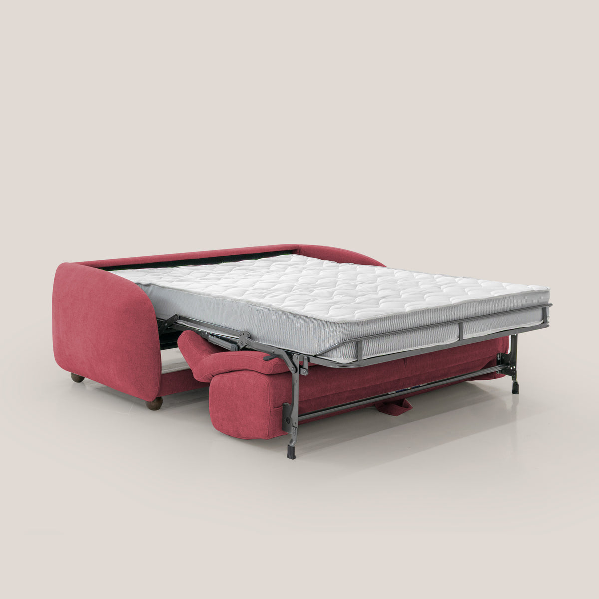 Giglio divano letto scandinavo japandi con materasso H18 cm in tessuto Bouclé impermeabile T07 rosso - divitt.sbs