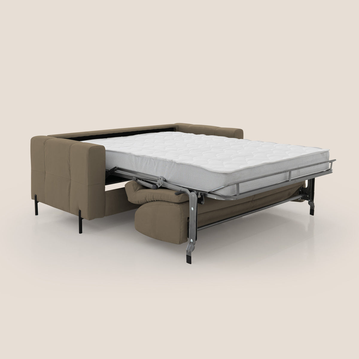 Ortensia divano letto materasso H18 cm con piedi alti in elegante microfibra smacchiabile T11 marrone - divitt.sbs
