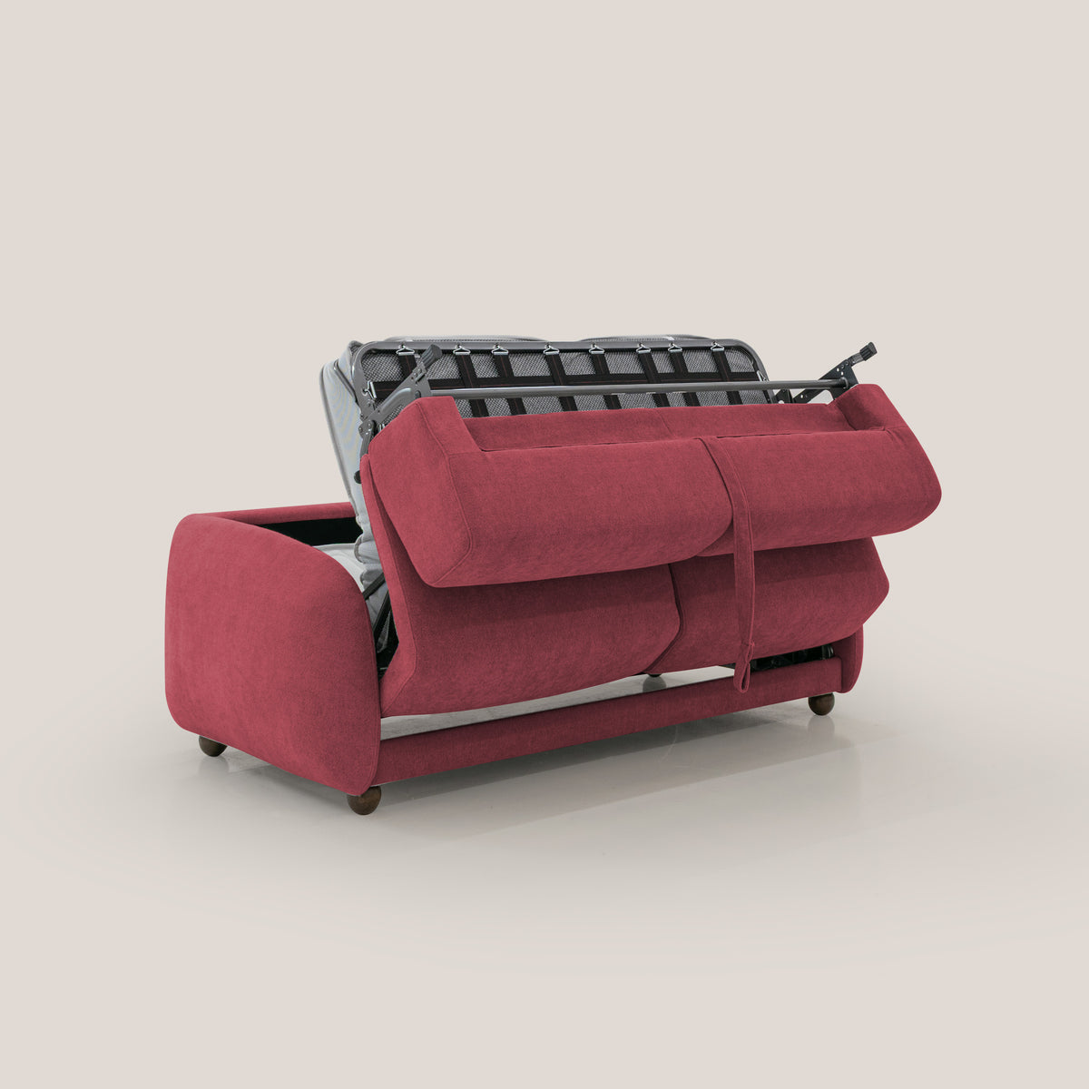 Giglio divano letto scandinavo japandi con materasso H18 cm in tessuto Bouclé impermeabile T07 rosso - divitt.sbs