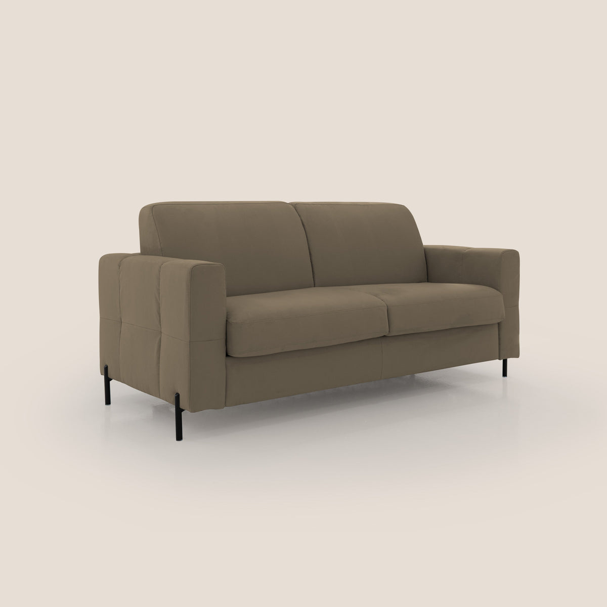 Ortensia divano letto materasso H18 cm con piedi alti in elegante microfibra smacchiabile T11 marrone - divitt.sbs