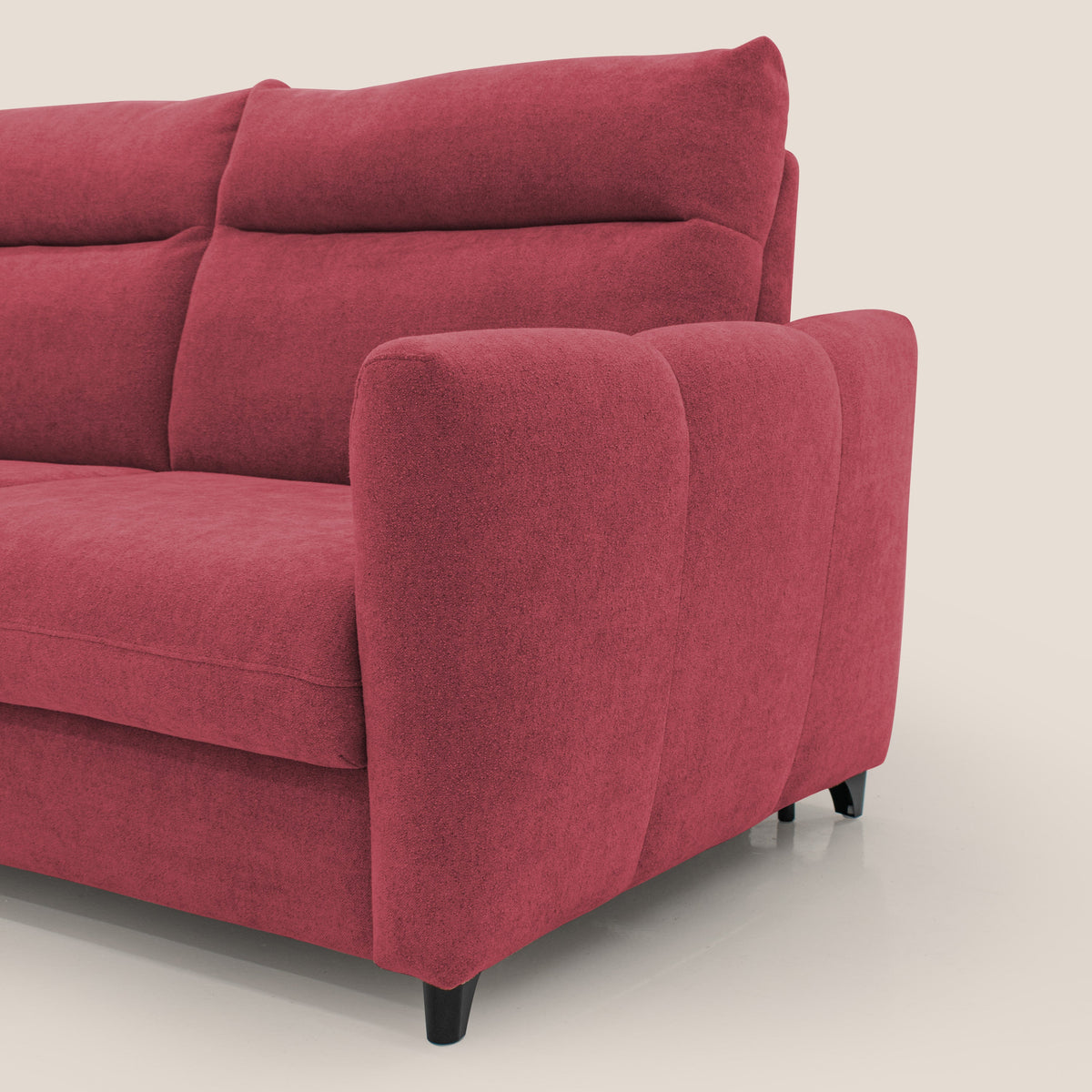 Peonia divano letto scandinavo con materasso H18 cm e morbido e alto schienale in tessuto Bouclé impermeabile T07 rosso - divitt.sbs
