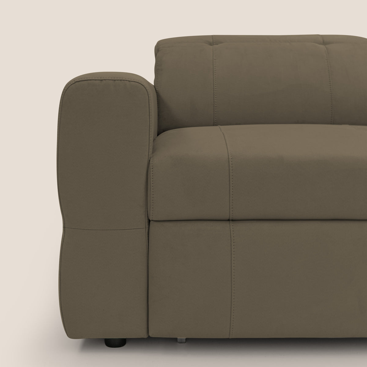Kronos Divano angolare con pouf estraibile e penisola contenitore in microfibra impermeabile T11 marrone - divitt.sbs