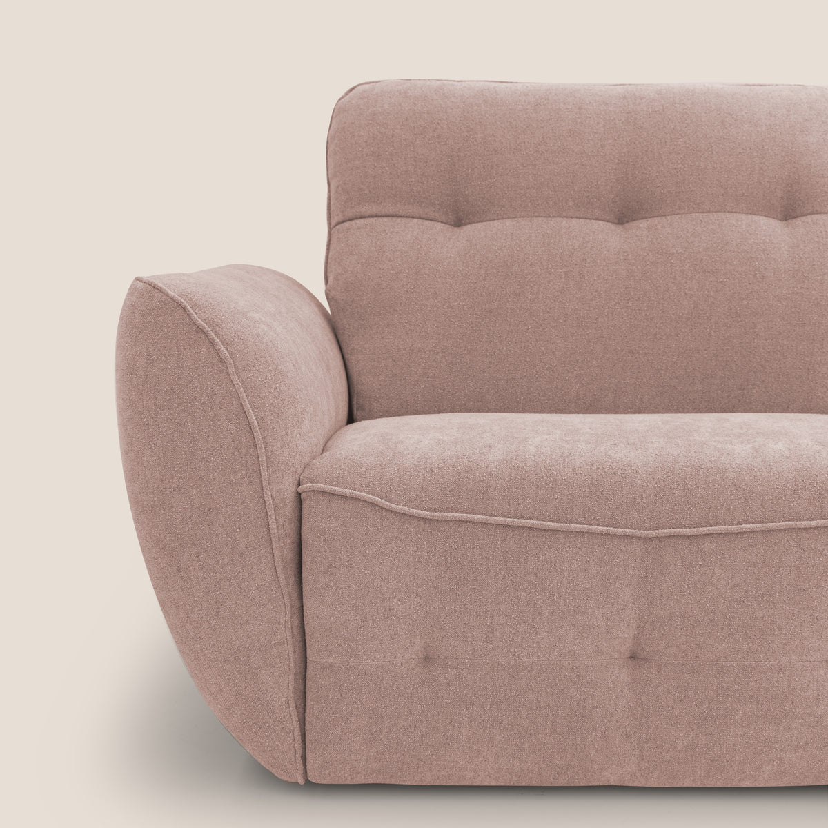 Cerbero divano angolare con pouf mobile in morbido bouclé impermeabile T07 rosa - divitt.sbs
