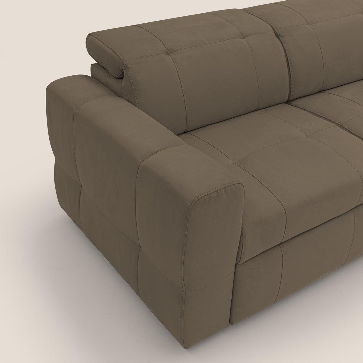 Kronos Divano angolare con pouf estraibile e penisola contenitore in microfibra impermeabile T11 marrone - divitt.sbs