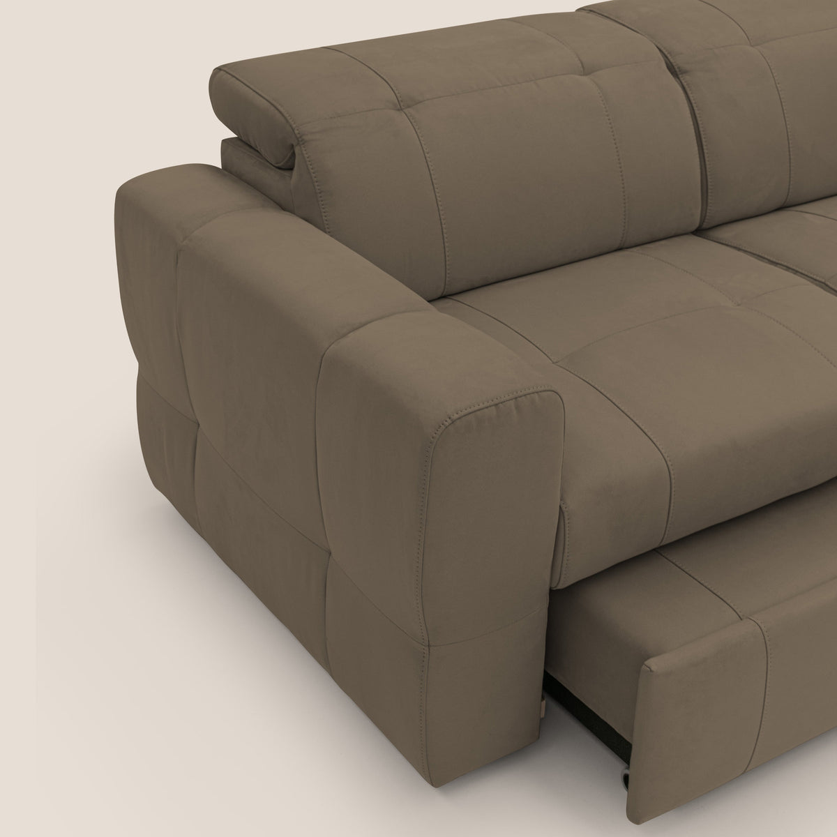Kronos Divano con pouf estraibile poggiapiedi e poggiatesta reclinabili in morbida microfibra impermeabile T11 marrone - divitt.sbs