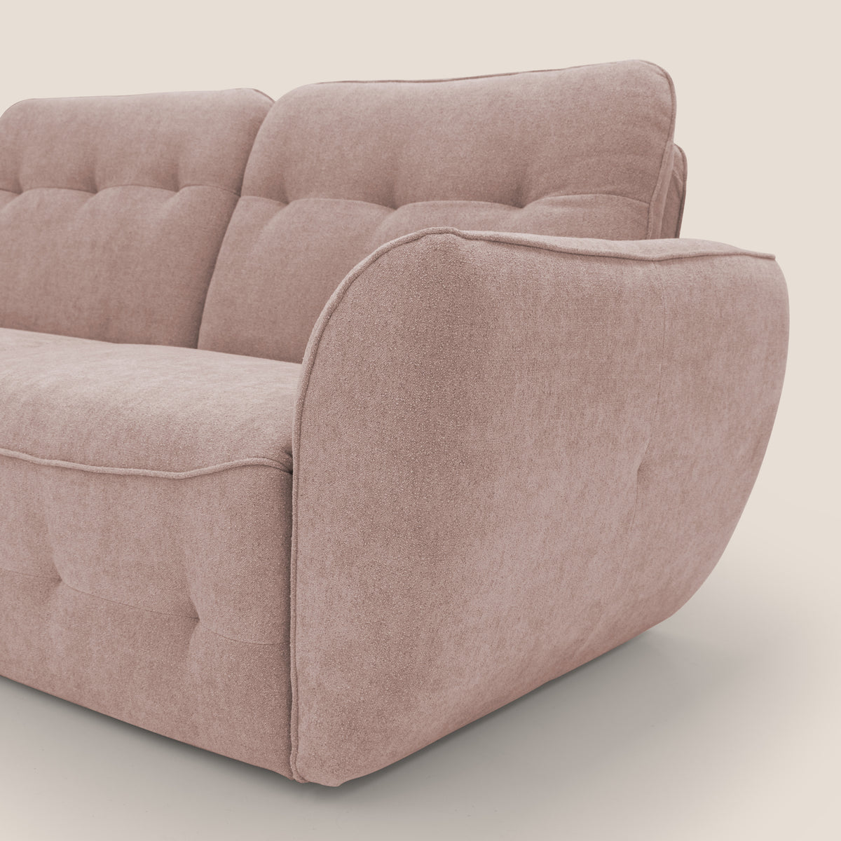 Cerbero divano angolare con pouf mobile in morbido bouclé impermeabile T07 rosa - divitt.sbs