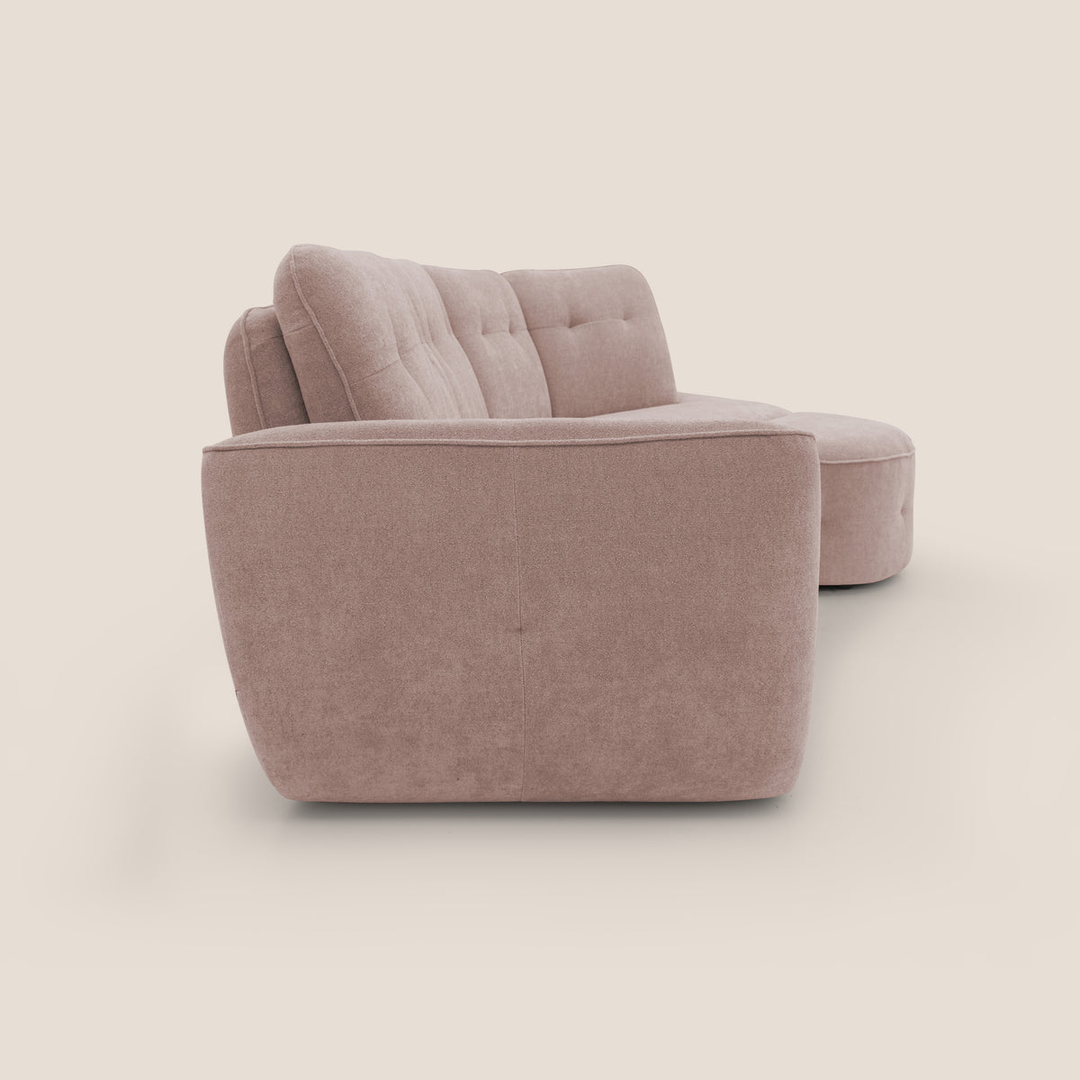Cerbero divano angolare con pouf mobile in morbido bouclé impermeabile T07 rosa - divitt.sbs