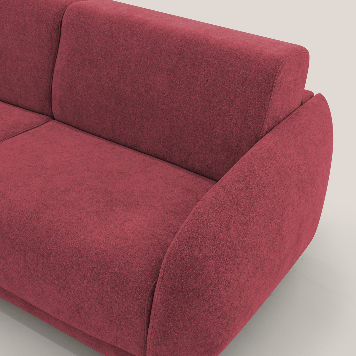 Giglio divano letto scandinavo japandi con materasso H18 cm in tessuto Bouclé impermeabile T07 rosso - divitt.sbs