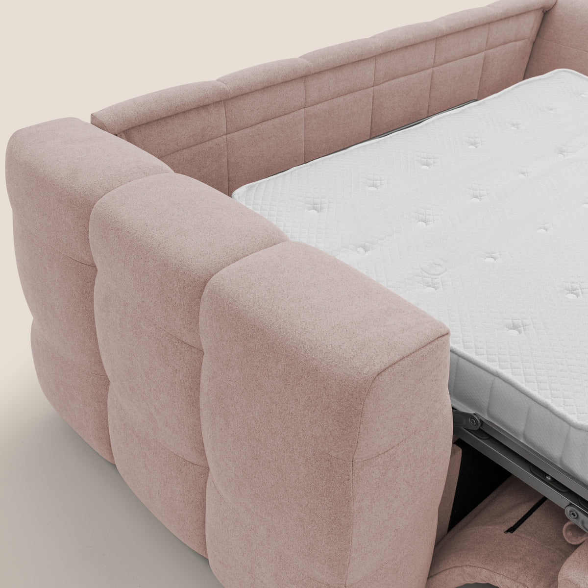 Tender Divano letto matrimoniale dal design innovativo in tessuto bouclet impermeabile T07 rosa - divitt.sbs