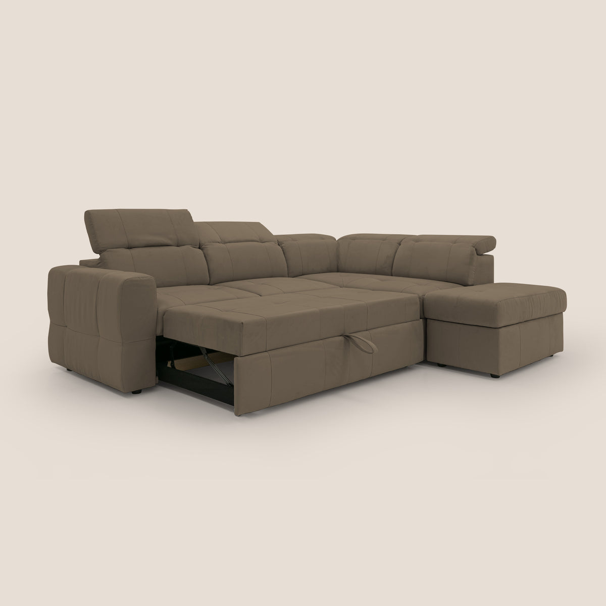 Kronos Divano angolare con poggiapiedi estraibile e pouf contenitore mobile in microfibra impermeabile T11 marrone - divitt.sbs