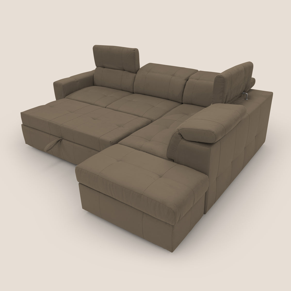 Kronos Divano angolare con poggiapiedi estraibile e pouf contenitore mobile in microfibra impermeabile T11 marrone - divitt.sbs