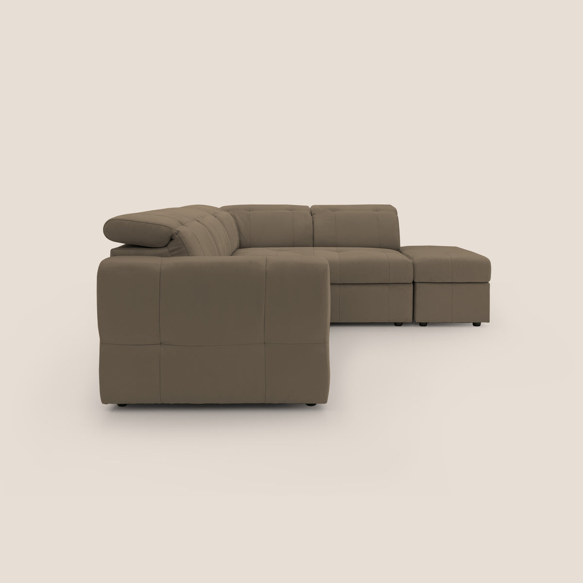 Kronos Divano angolare con poggiapiedi estraibile e pouf contenitore mobile in microfibra impermeabile T11 marrone - divitt.sbs