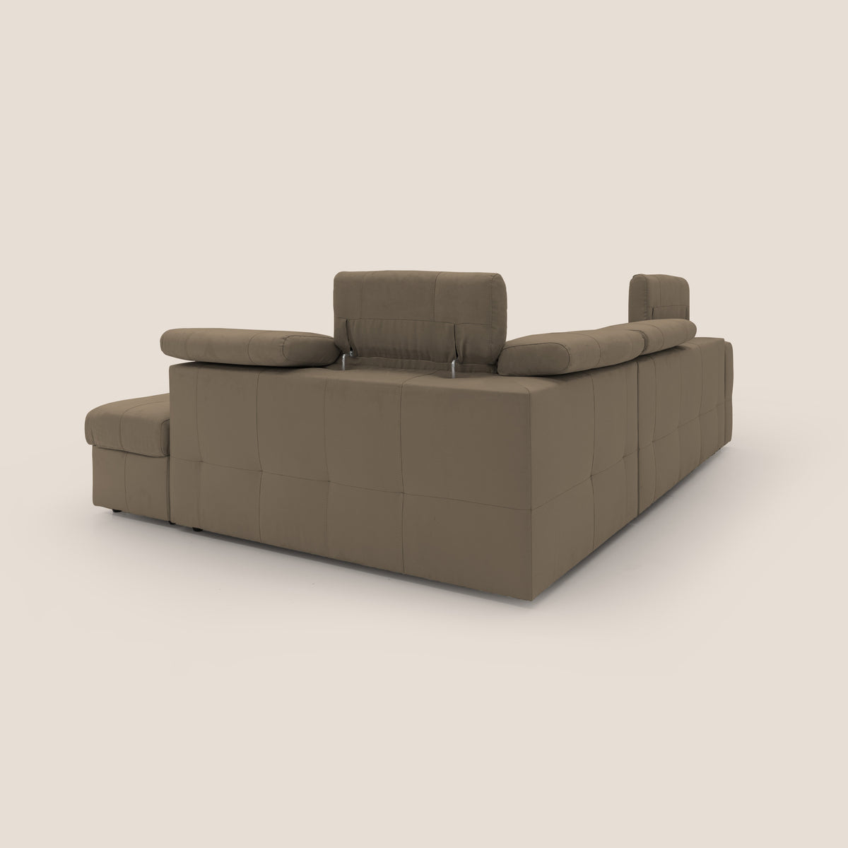 Kronos Divano angolare con poggiapiedi estraibile e pouf contenitore mobile in microfibra impermeabile T11 marrone - divitt.sbs