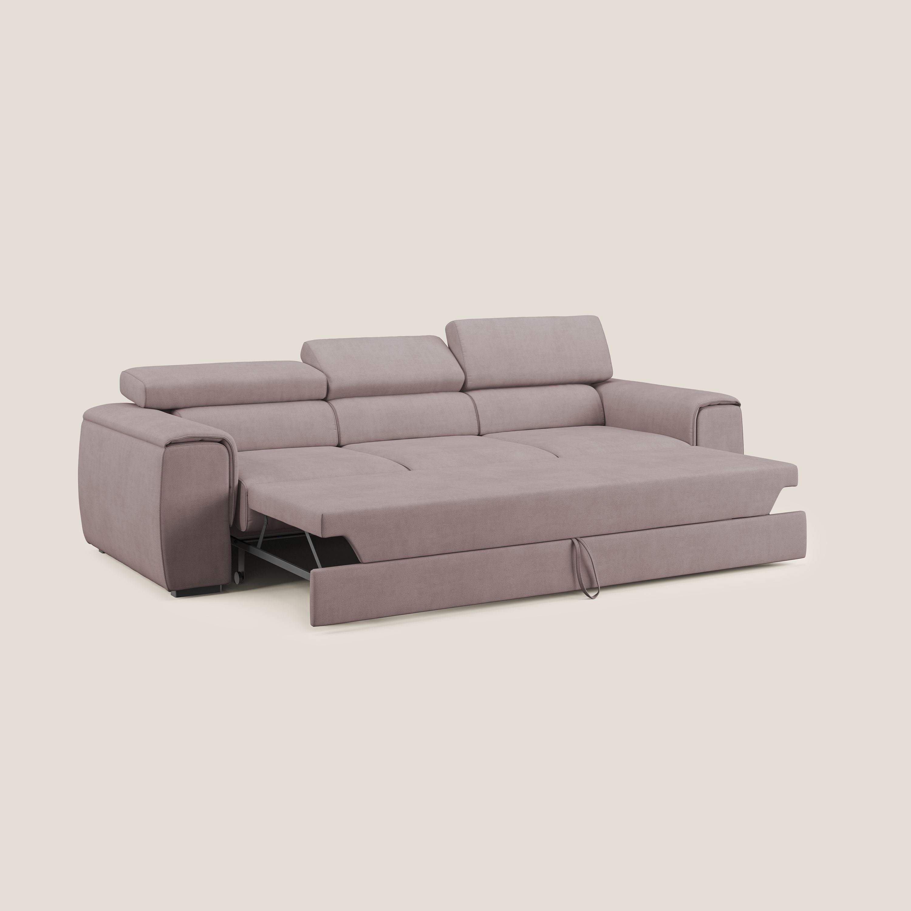 Zeno Divano con pouf estraibile poggiapiedi a 3 sedute in tessuto morbido impermeabile T02 rosa - divitt.sbs