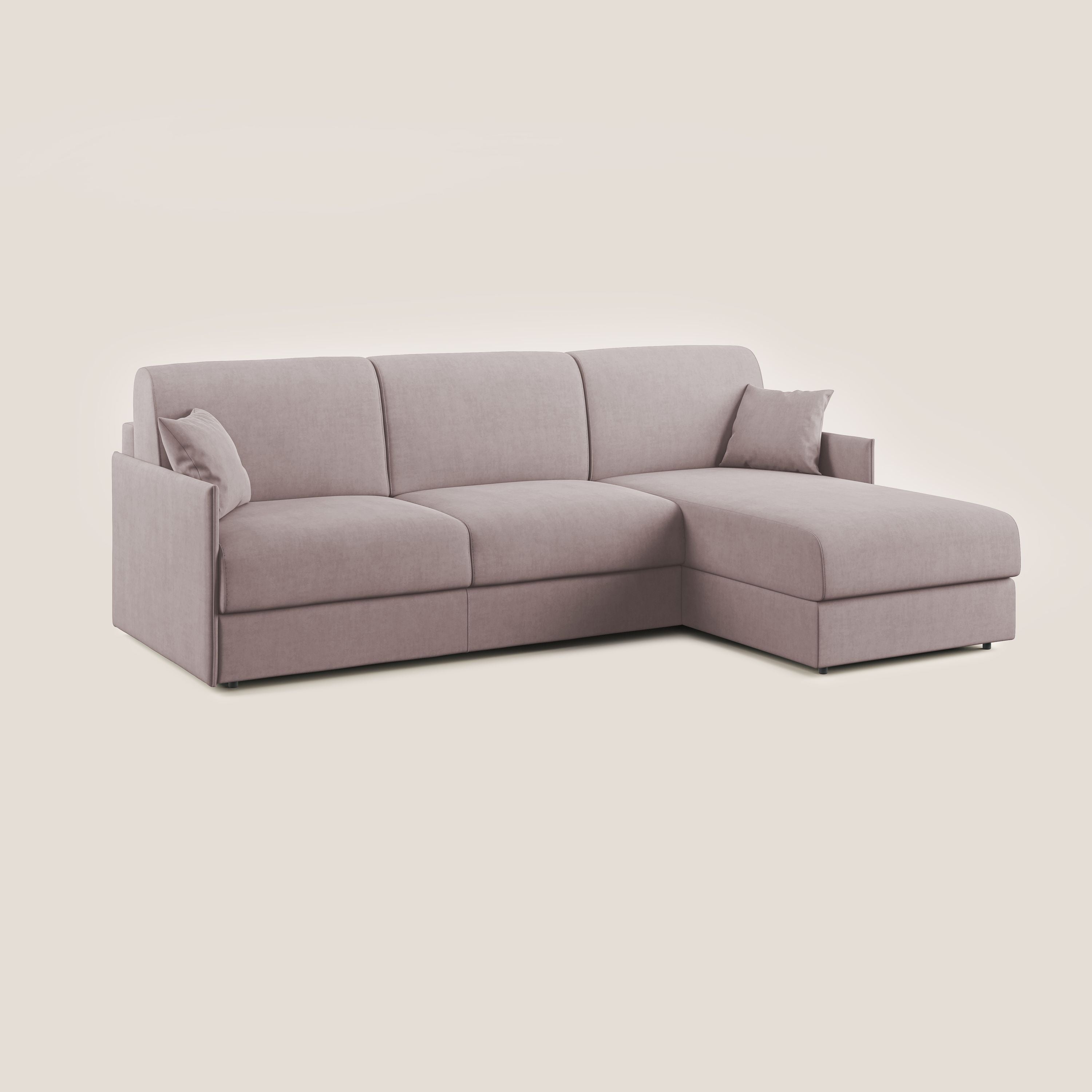 Evans Divano letto angolare con penisola in morbido tessuto impermeabile T02 rosa - divitt.sbs
