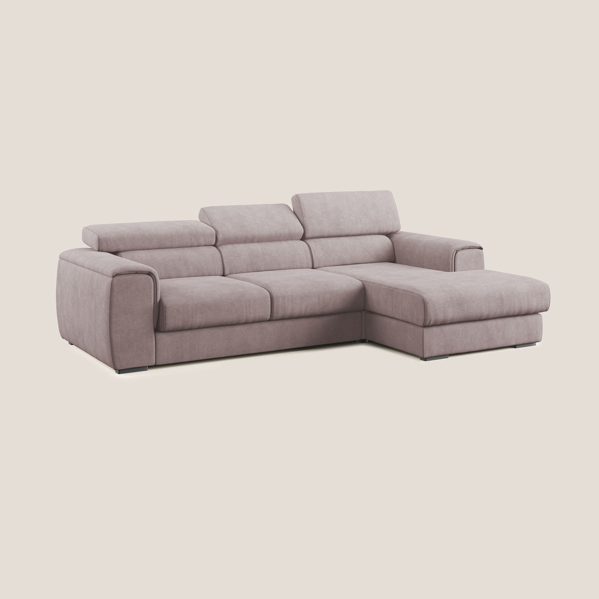 Zeno Divano angolare con pouf estraibile poggiapiedi in tessuto morbido impermeabile T02 rosa - divitt.sbs