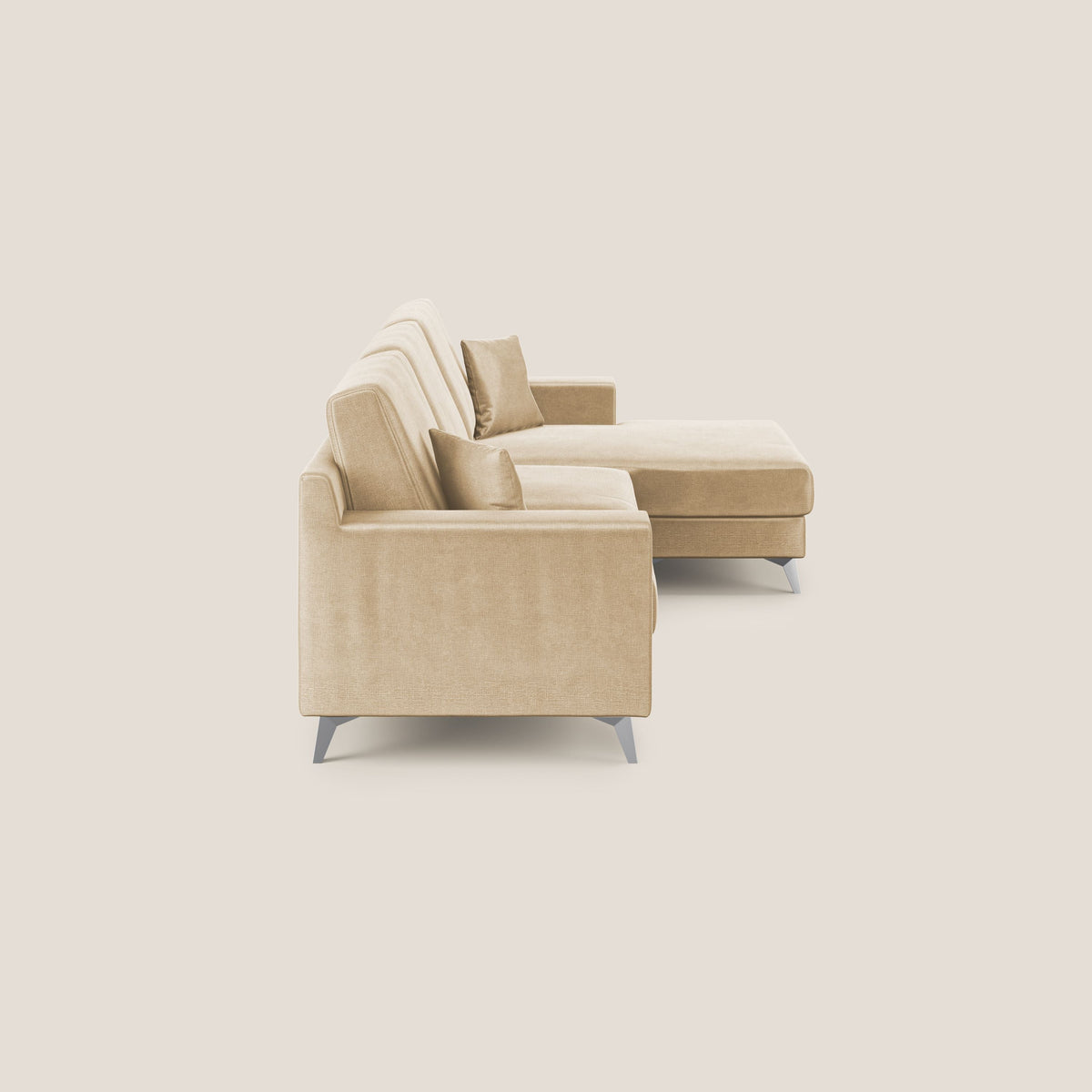 Michael divano moderno angolare con penisola in morbido velluto impermeabile T01 beige - divitt.sbs