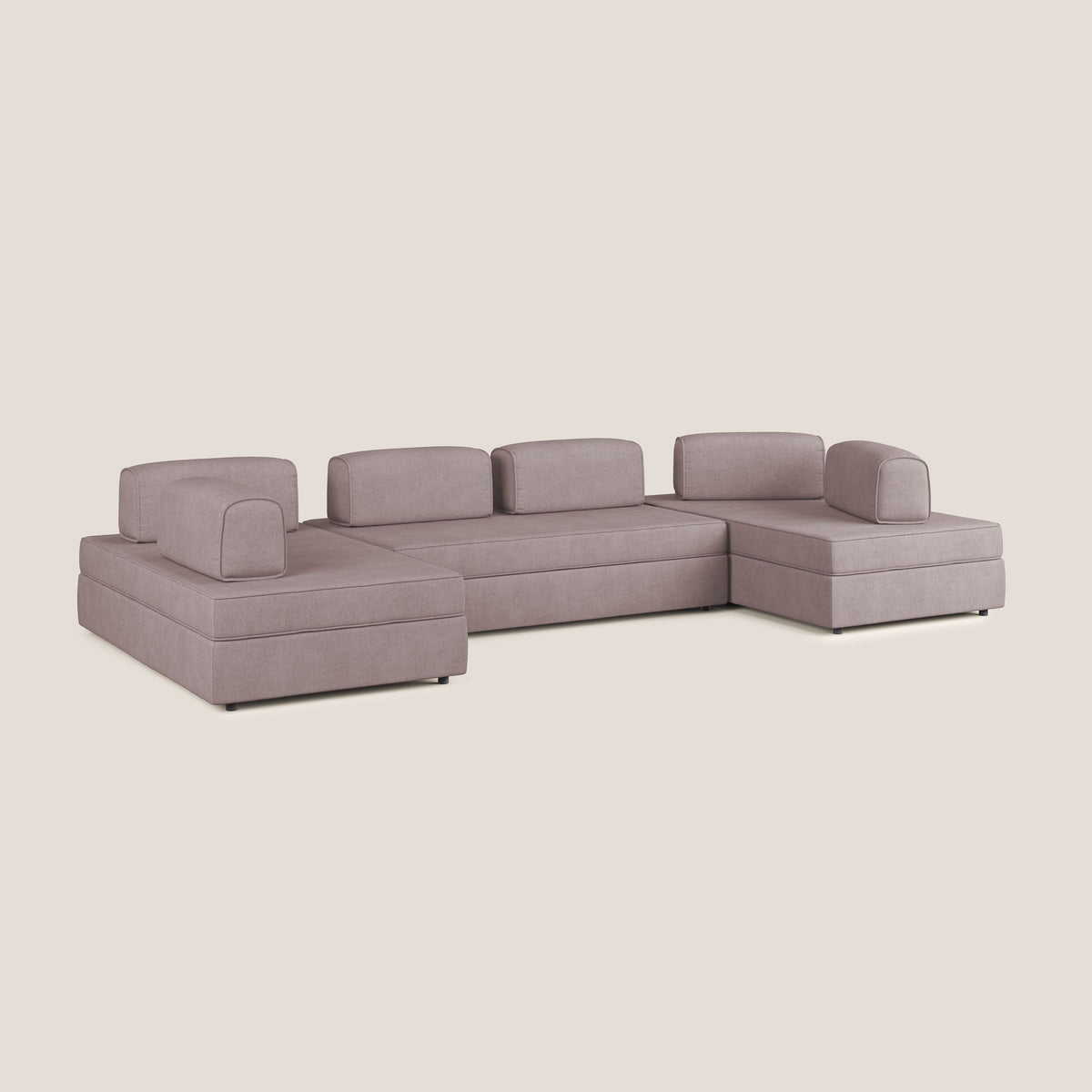 Liberty divano panoramico con pouf estraibile e schienali movibili in tessuto morbido impermeabile T02 rosa - divitt.sbs