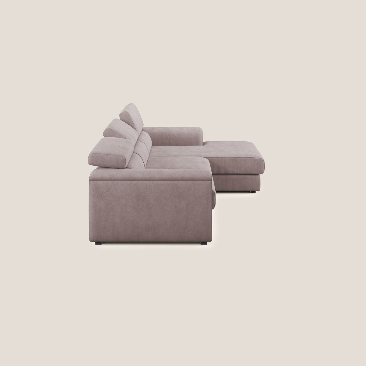 Zeno Divano angolare con pouf estraibile poggiapiedi in tessuto morbido impermeabile T02 rosa - divitt.sbs