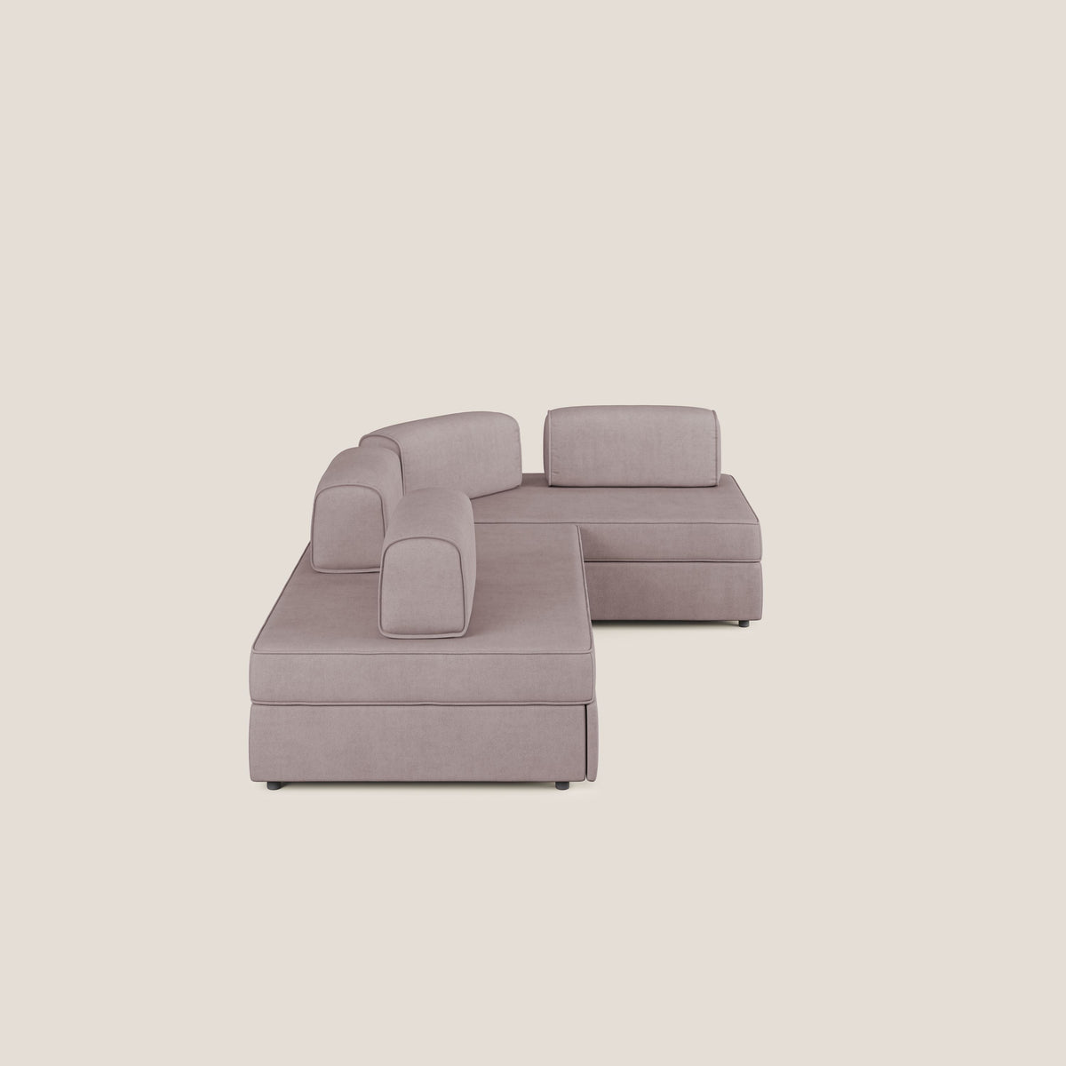 Liberty divano angolare con pouf estraibile e schienali movibili in tessuto morbido impermeabile T02 rosa - divitt.sbs