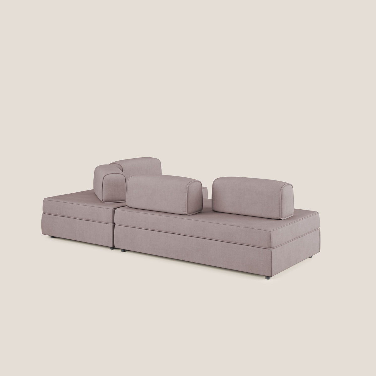 Liberty divano angolare con pouf estraibile e schienali movibili in tessuto morbido impermeabile T02 rosa - divitt.sbs