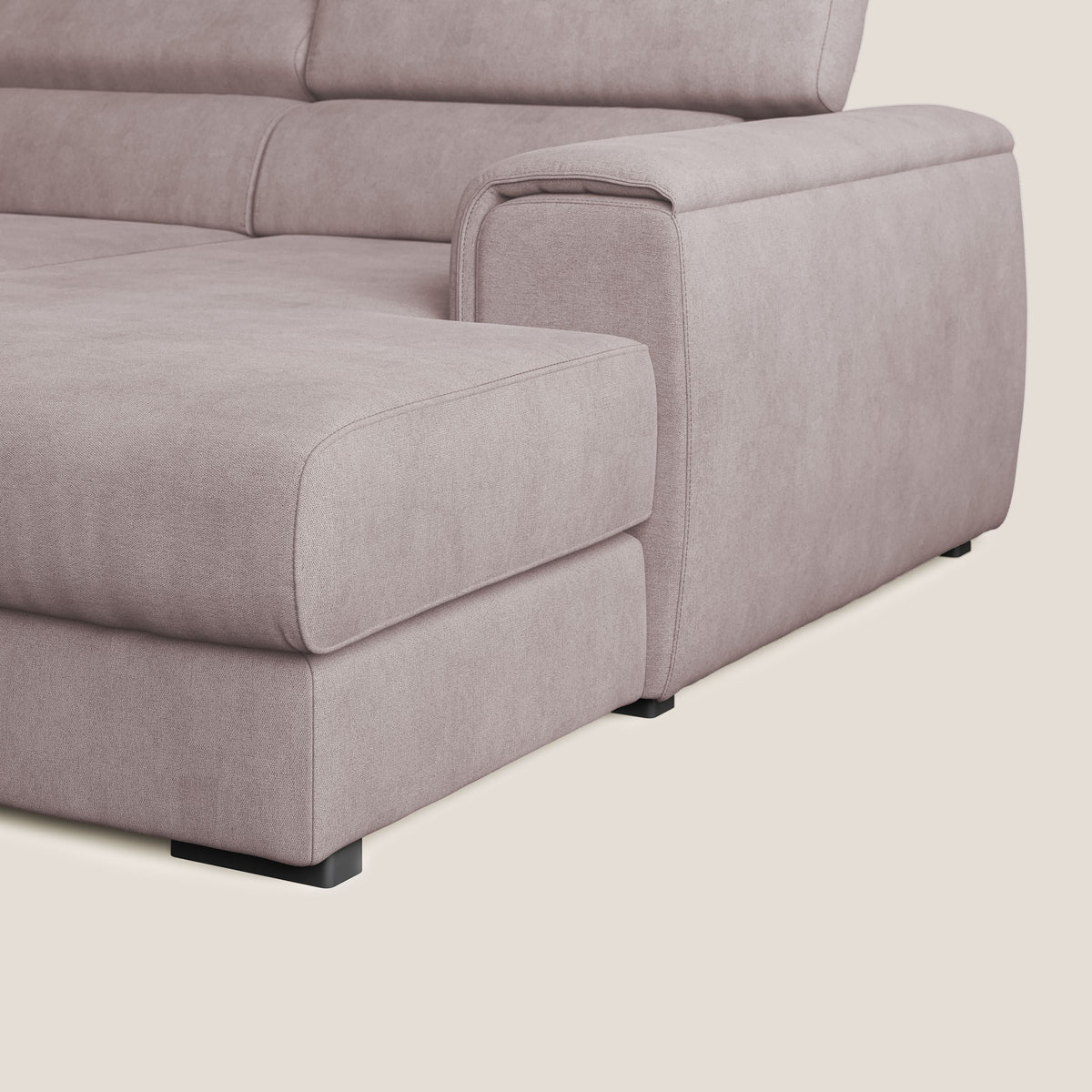 Zeno Divano angolare con pouf estraibile poggiapiedi in tessuto morbido impermeabile T02 rosa - divitt.sbs