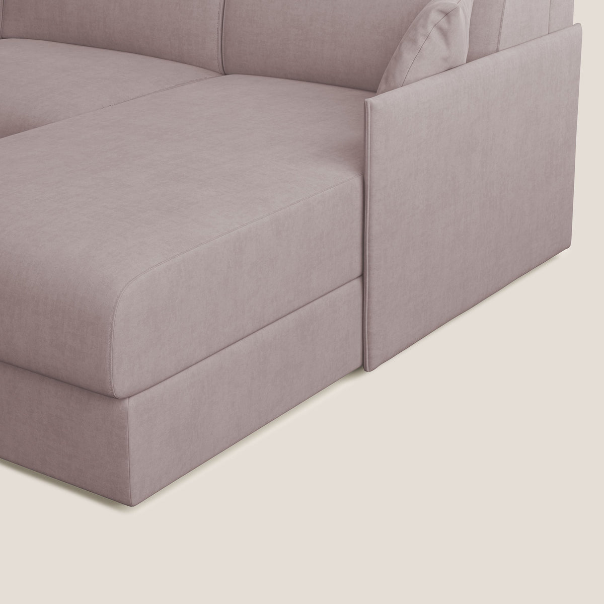 Evans Divano letto angolare con penisola in morbido tessuto impermeabile T02 rosa - divitt.sbs