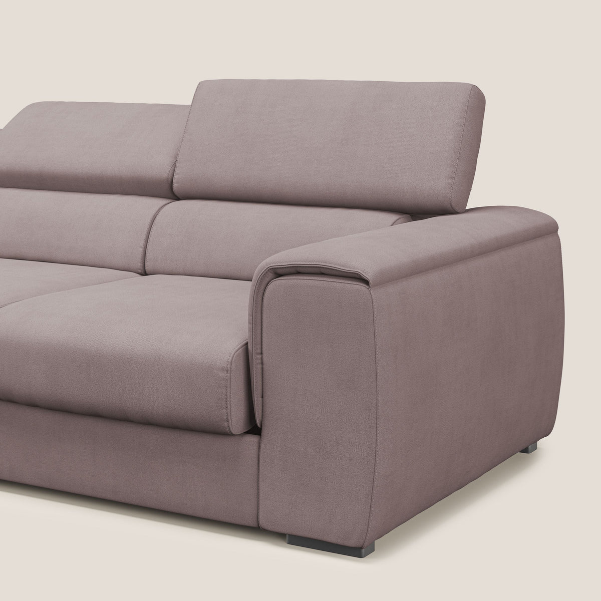 Zeno Divano con pouf estraibile poggiapiedi a 3 sedute in tessuto morbido impermeabile T02 rosa - divitt.sbs